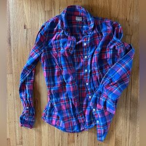 J Crew Plaid Button-Up Flannel - Blue and Pink